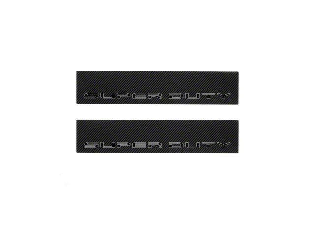 Front Door Sill Protection with Super Duty Logo; Raw Carbon Fiber; Black and Gray (17-24 F-350 Super Duty)