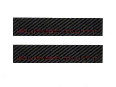 Front Door Sill Protection with Super Duty Logo; Raw Carbon Fiber; Black and Red (17-25 F-350 Super Duty)