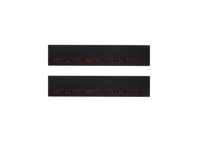 Front Door Sill Protection with Super Duty Logo; Raw Carbon Fiber; Black and Red (17-24 F-350 Super Duty)