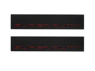 Front Door Sill Protection with Super Duty Logo; Raw Carbon Fiber; Black and Red (17-24 F-350 Super Duty)