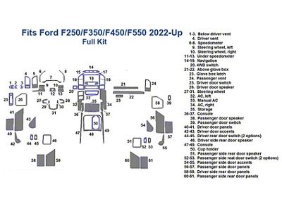 Full Dash Trim Kit; Brushed Aluminum Finish (22-24 F-350 Super Duty)