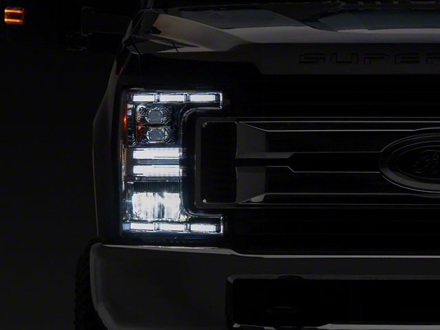 Full LED High/Low Beam Sequential Headlights; Chrome Housing; Clear Lens (17-19 F-350 Super Duty w/ Factory Halogen Headlights)