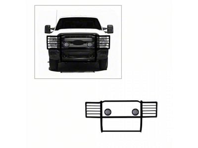 Grille Guard with 5.30-Inch Black Round Flood LED Lights; Black (11-16 F-350 Super Duty)