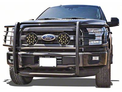 Grille Guard with 7-Inch Round LED Lights; Black (17-22 F-350 Super Duty)