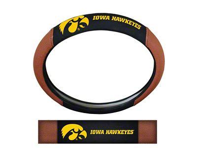 Grip Steering Wheel Cover with University of Iowa Logo; Tan and Black (Universal; Some Adaptation May Be Required)