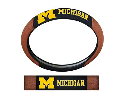 Grip Steering Wheel Cover with University of Michigan Logo; Black (Universal; Some Adaptation May Be Required)