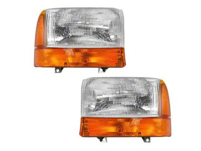 Halogen Headlights with Amber Corner Lights; Chrome Housing; Clear Lens (99-04 F-350 Super Duty)