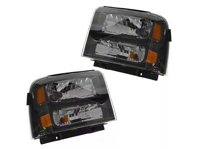 Halogen Headlights; Black Housing; Clear Lens (05-07 F-350 Super Duty Harley Davidson)
