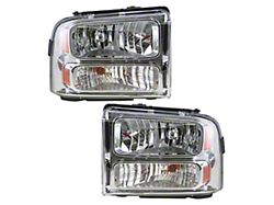 Halogen Headlights; Chrome Housing; Clear Lens (05-07 F-350 Super Duty)