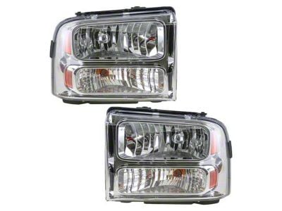 Halogen Headlights; Chrome Housing; Clear Lens (05-07 F-350 Super Duty)