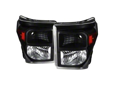 Factory Style Headlights; Matte Black Housing; Clear Lens (11-16 F-350 Super Duty)