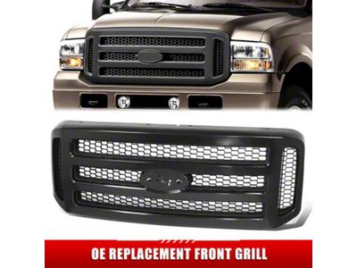 Honeycomb Mesh Style Upper Replacement Grille; Black (05-07 F-350 Super Duty)