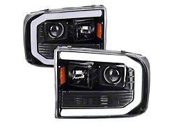 LED Bar Projector Headlights with Amber Reflectors; Jet Black Housing; Clear Lens (99-04 F-350 Super Duty)