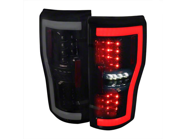 LED Bar Tail Lights; Gloss Black Housing; Dark Smoke Lens (17-19 F-350 Super Duty w/ Factory Halogen Non-BLIS Tail Lights)