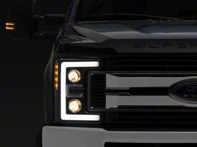 LED DRL Projector Headlights with Amber Corners; Black Housing; Clear Lens (17-19 F-350 Super Duty w/ Factory Halogen Headlights)