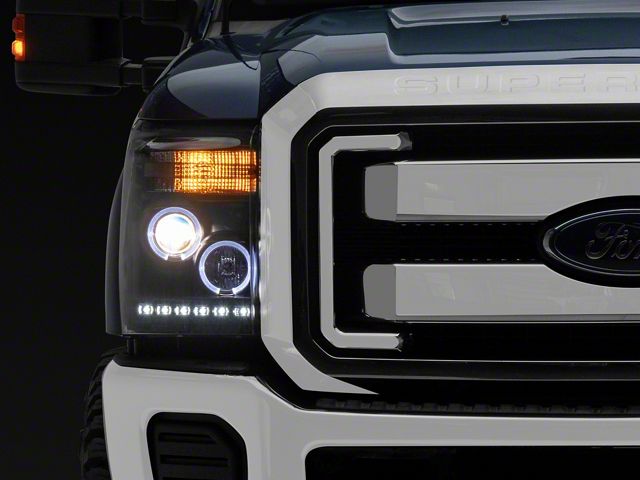 LED Halo Projector Headlights; Black Housing; Clear Lens (11-16 F-350 Super Duty)
