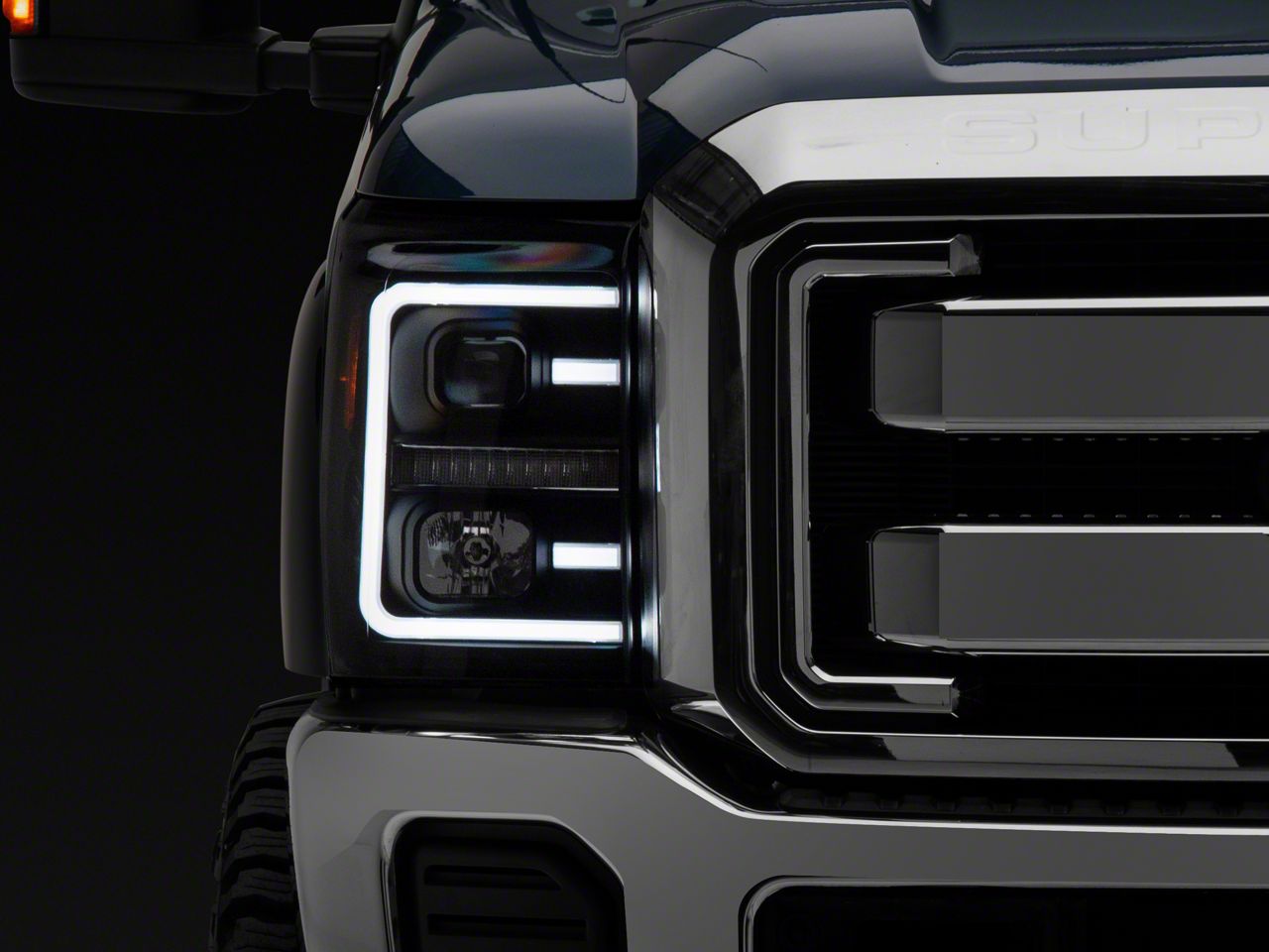 Raxiom LED Projector Headlights with Switchback Turn Signals Black Housing Clear Lens 11 16 F 350 Super Duty