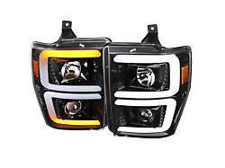 LED Sequential Turn Signal Bar Projector Headlights; Jet Black Housing; Clear Lens (08-10 F-350 Super Duty w/o Factory Sealed Beam Headlights)