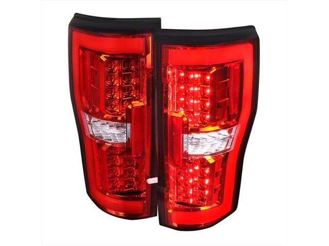 LED Tail Lights; Chrome Housing; Red Lens (17-19 F-350 Super Duty w/ Factory Halogen Tail Lights)