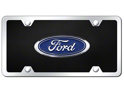 Ford Logo License Plate; Chrome on Black (Universal; Some Adaptation May Be Required)