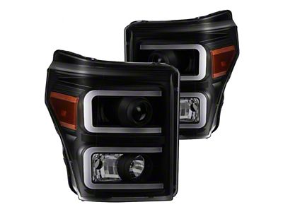 Light Bar DRL Projector Headlights; Black Housing; Smoked Lens (11-16 F-350 Super Duty)