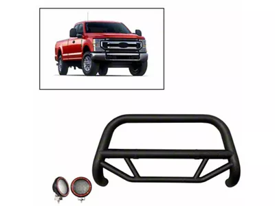 Max T Bull Bar with 5.30-Inch Red Round Flood LED Lights; Textured Black (17-22 F-350 Super Duty)