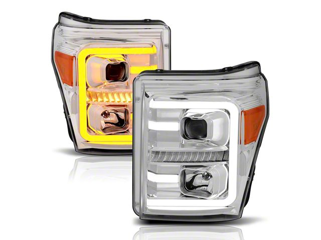 Plank Style Switchback Projector Headlights; Chrome Housing; Clear Lens (11-16 F-350 Super Duty)