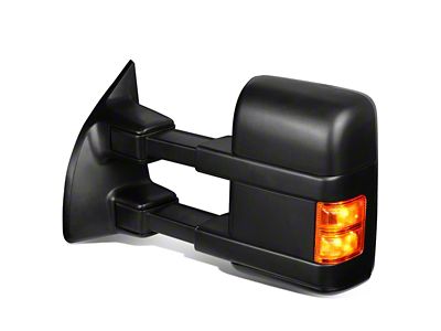 Powered Heated Towing Mirror with Amber LED Signal; Driver Side; Black (99-07 F-350 Super Duty)