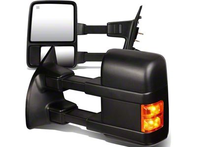 Powered Heated Towing Mirrors with Amber LED Signals; Black (99-07 F-350 Super Duty)