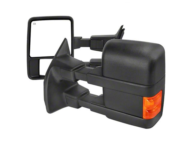 Powered Heated Towing Mirrors with Amber LED Turn Signals; Black (11-16 F-350 Super Duty)