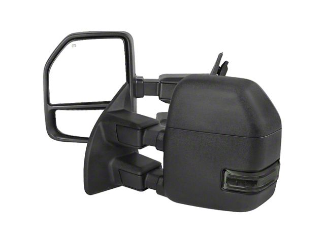 Powered Heated Towing Mirrors with Smoked LED Turn Signals; Black (11-16 F-350 Super Duty)