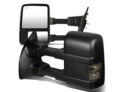 Powered Heated Towing Mirrors with Smoked LED Turn Signals; Black (08-16 F-350 Super Duty)