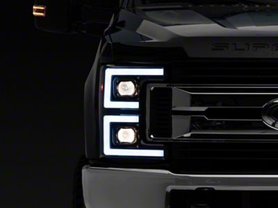 Projector Headlights with Sequential Turn Signals; Matte Black Housing; Clear Lens (17-19 F-350 Super Duty w/ Factory Halogen Headlights)
