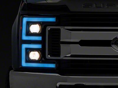 Projector Headlights with Sequential Turn Signals; Matte Black Housing; Smoked Lens (17-19 F-350 Super Duty w/ Factory Halogen Headlights)