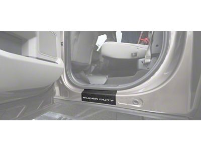 Rear Door Sill Protection with Super Duty Logo; TUF-LINER Black; White (17-24 F-350 Super Duty SuperCrew)