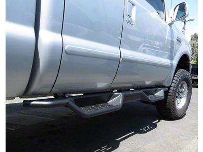 Round Tube Drop Style Nerf Side Step Bars; Black (11-16 F-350 Super Duty SuperCab)