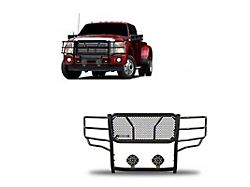 Rugged Heavy Duty Grille Guard with 7-Inch Black Round Flood LED Lights; Black (11-16 F-350 Super Duty)