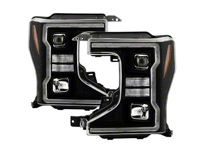 Signature Series Crystal Light Bar Projector Headlights; Black Housing; Clear Lens (20-22 F-350 Super Duty w/ Factory Halogen Headlights)