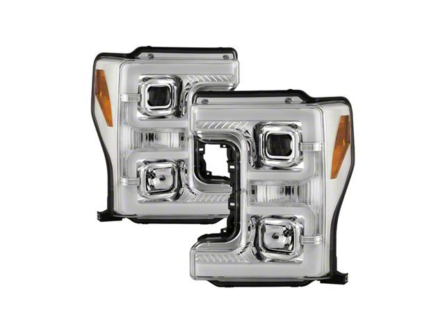 Signature Series LED DRL Projector Headlights; Chrome Housing; Clear Lens (17-18 F-350 Super Duty w/ Factory Halogen Headlights)