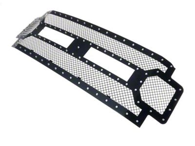 Stainless Steel Rivet Upper Replacement Grille; Black (17-19 F-350 Super Duty w/o Forward Facing Camera)