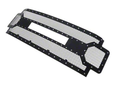 Stainless Steel Rivet Upper Replacement Grille; Black (17-19 F-350 Super Duty w/o Forward Facing Camera)