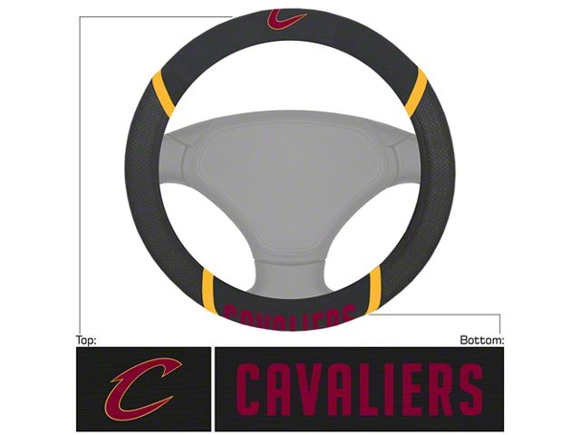 Steering Wheel Cover with Cleveland Cavaliers Logo; Black (Universal; Some Adaptation May Be Required)