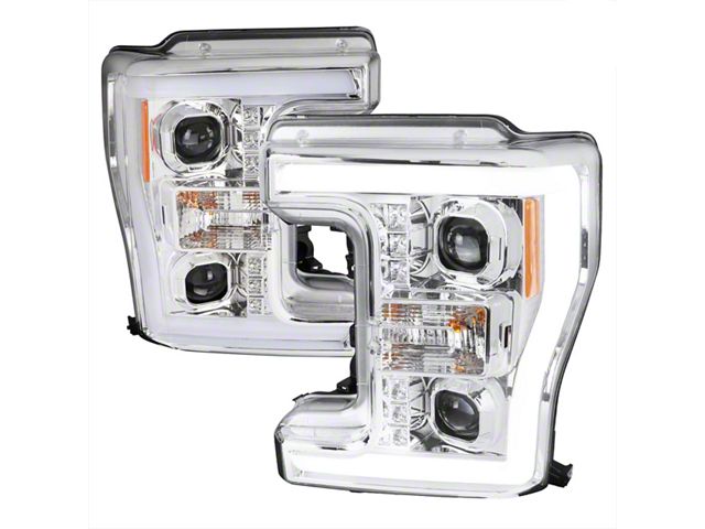 Switchback LED C-Bar Projector Headlights; Chrome Housing; Clear Lens (17-19 F-350 Super Duty w/ Factory Halogen Headlights)