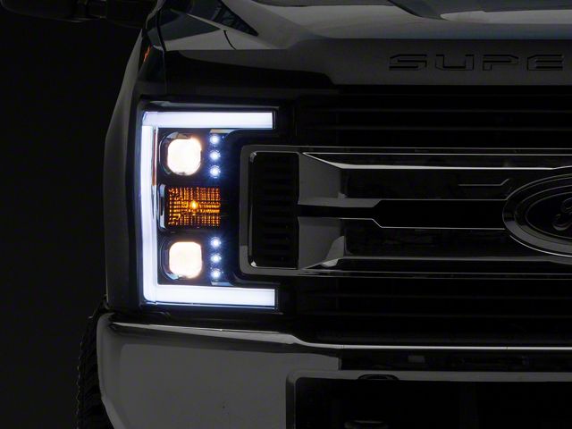 Switchback LED C-Bar Projector Headlights; Gloss Black Housing; Smoked Lens (17-19 F-350 Super Duty w/ Factory Halogen Headlights)