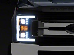 Switchback LED C-Bar Projector Headlights; Jet Black Housing; Clear Lens (17-19 F-350 Super Duty w/ Factory Halogen Headlights)
