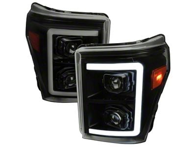 Switchback Sequential LED C-Bar Projector Headlights; Black Housing; Smoked Lens (11-16 F-350 Super Duty)