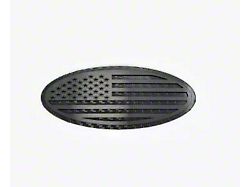 Tailgate Emblem; Carbon Fiber Base with Black Brushed American Flag Top Plate (99-07 F-350 Super Duty)