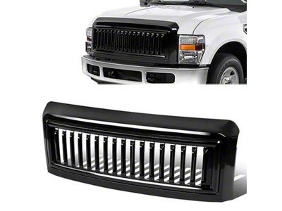 Vertical Fence Style Upper Replacement Grille; Black (08-10 F-350 Super Duty)