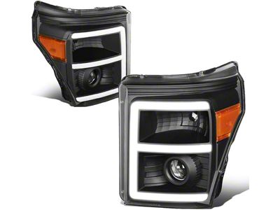 LED DRL Projector Headlights with Amber Corner Lights; Black Housing; Clear Lens (11-16 F-350 Super Duty)