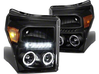 LED DRL Projector Headlights; Black Housing; Clear Lens (11-16 F-350 Super Duty)